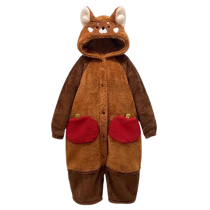 Raccoon One Piece Pajama - Brown / S